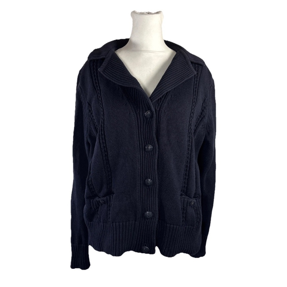Brooks Brothers Womens Navy Blue Heavy Knit Button Up Cardigan Sweater XL